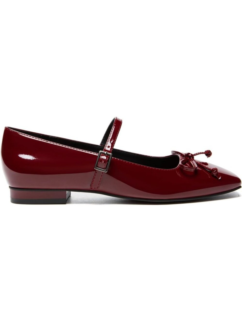 Women's Mary Jane Flats Square Wine Red Toe Ballet Flats Shoes with Buckle Strap - Picture 5 of 6